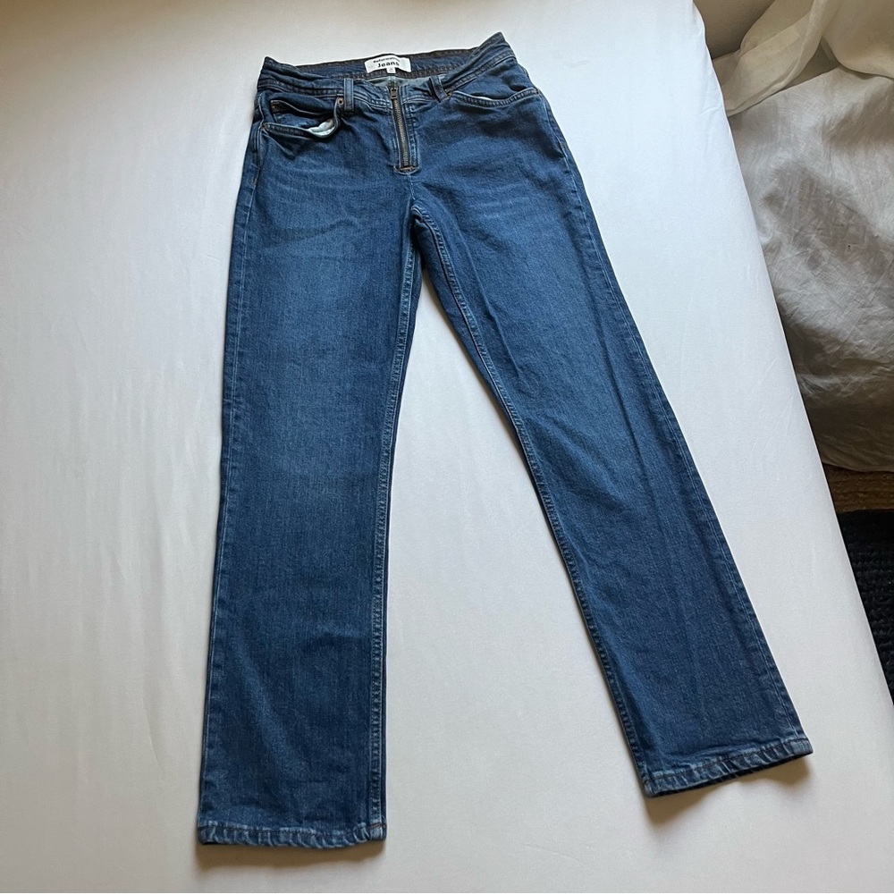 REFORMATION Julianna dark blue wash slim straight leg exposed zipper jeans